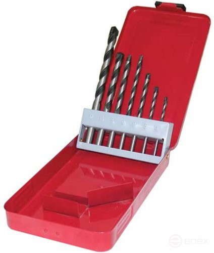 Набор сверл для бетона Ф4-12 мм, 7 штук, металлический футляр