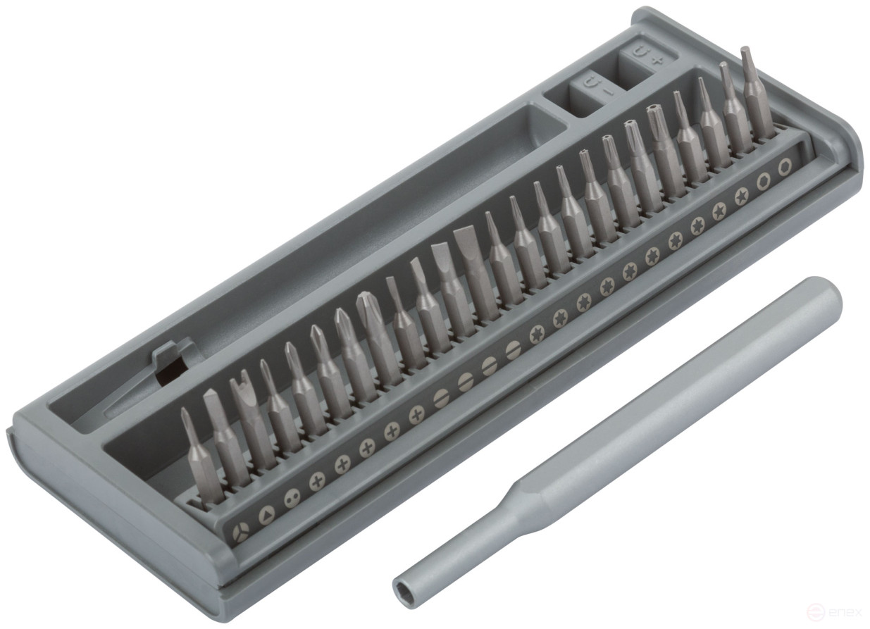 Screwdriver with bits for precision work, 24 CrV bits, plastic box