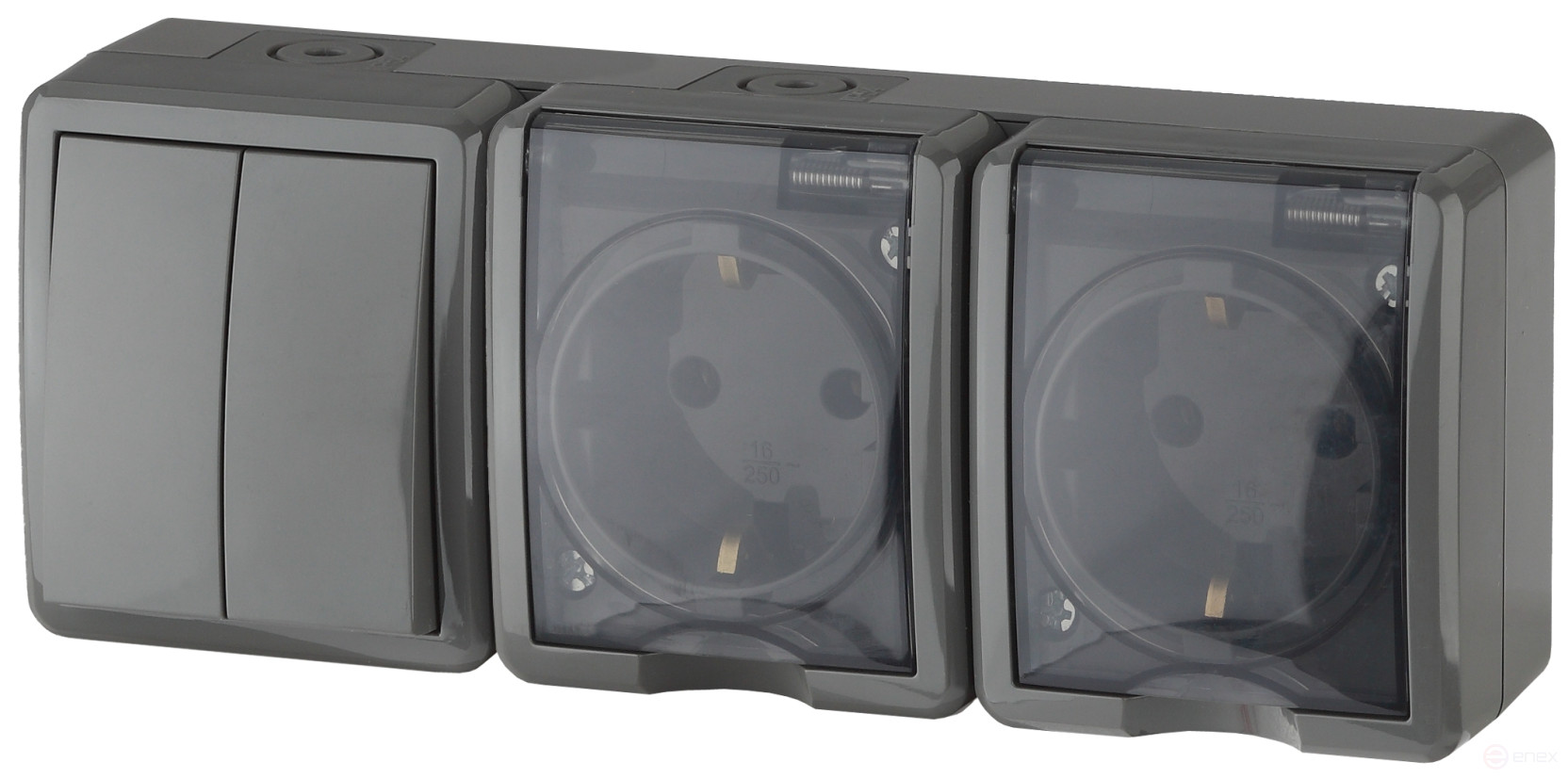 Block Two sockets + Switch ERA Expert 11-7404-03 Dual IP54 16A-10AX-250V OP AMP Grey