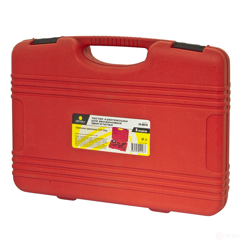 Тестер компрессии ER-86313 для бензиновых двигателей (0-21bar) 8 пр. в кейсе ЭВРИКА /1/5