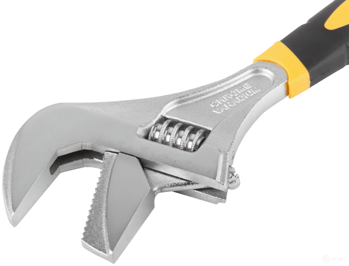 Adjustable key "Techno" CrV, narrow + adjustable jaws, scale, enlarged.gripper, rubberized.handle 250mm (52mm)