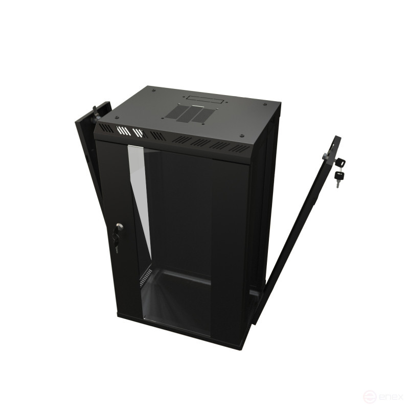 TDB-15U-GP-RAL9004 Wall cabinet 10", 15U, 774.5x390x300, set size 254 mm, with glass door, opening walls, possibility of installing a fan, color black (RAL 9004) (assembled)