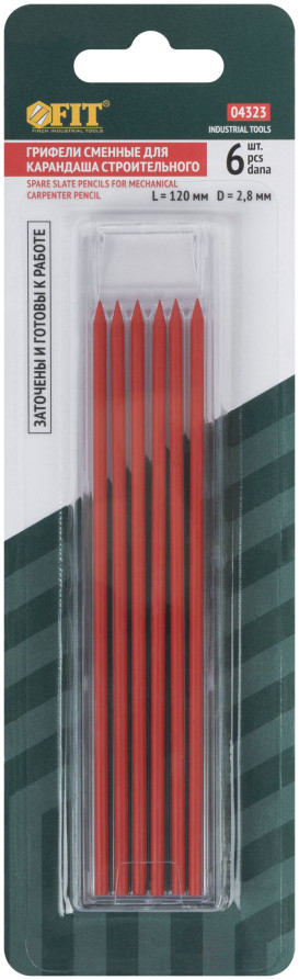 Replaceable pencils for construction pencil, red, 6 pcs.