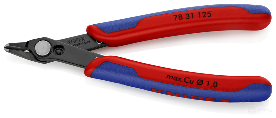 Electronic Super Knips® precision side cutters, with a thin head, without chamfer, cut: soft wire Ø 0.2 - 1.0 mm, L-125 mm, INOX, KN-7831125