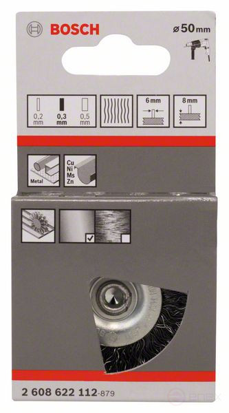 Disc brush with wavy steel wire, 50x0.3 mm 50 mm, 0.3 mm, 8 mm