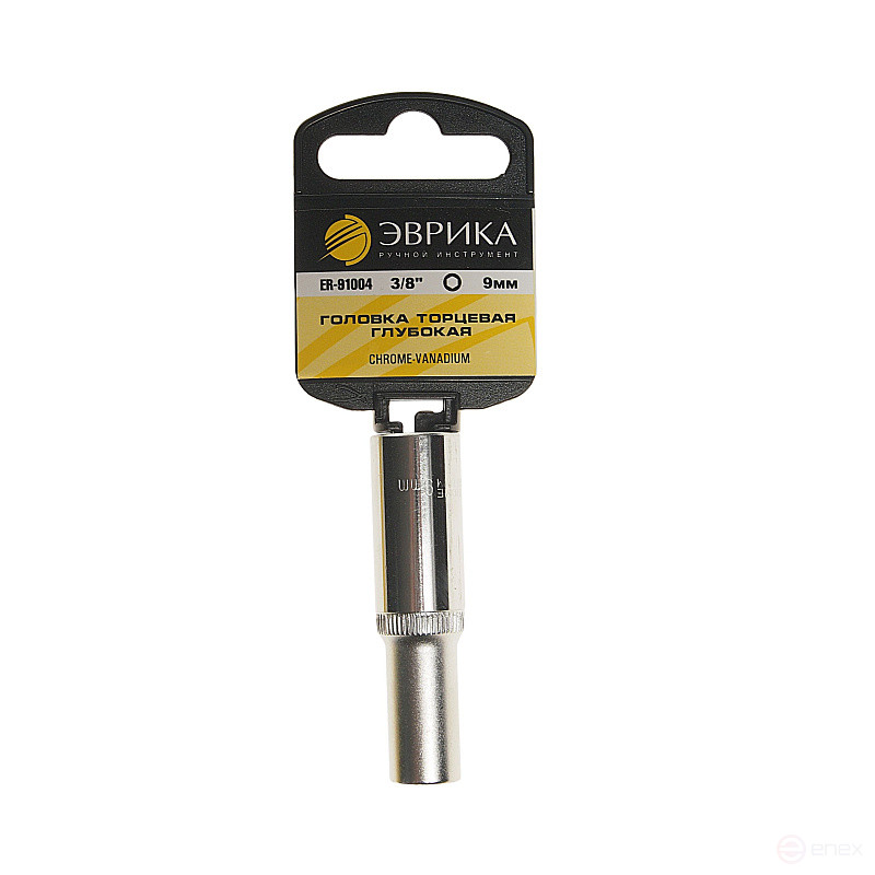 Головка торцевая 9мм 3/8" 6-гранная глубокая L=70мм (с держателем) ЭВРИКА ER-91004H 1/120