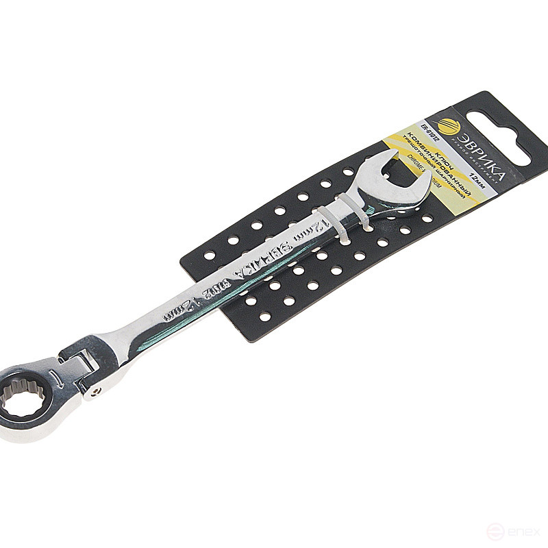 Ключ комбинированный 12мм ER-61012H трещоточный шарнирный (на держателе) ЭВРИКА /1/10/200