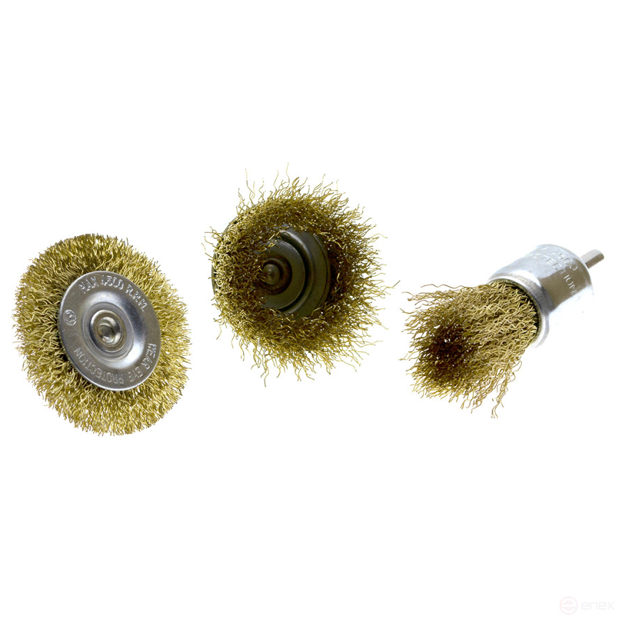 Cord brush for drill, set of 3 pcs. - 25mm brush, 50mm radial, 50mm cup, CHEGLOCK (60)