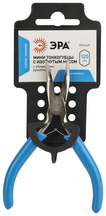 MTN140P Тонкогубцы ЭРА 120 мм мини с изогнутым носом обливные рукоятки