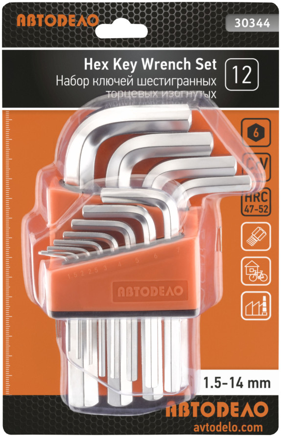 Набор Г-обр. шестигр. 12ч (1.5-14мм; CR-V; укороченные) АвтоDело 30344