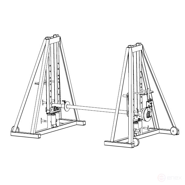 Hydraulic cable jack DK-2GPT MALIEN, drums from No. 8 to No. 16, g/n up to 2 tons (set: 2 racks assembled with hydraulic jacks, 2 bearing units, axis 48/1350 mm with clamping shoes + protection system against inertia unwinding of the drum)