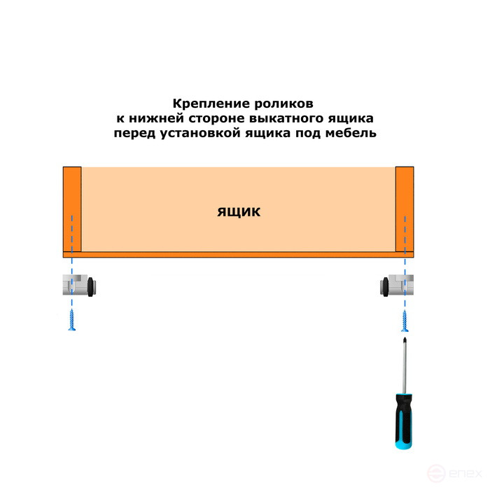 Waterproof rollers for a roll-out floor furniture drawer, 4 pcs. Height 22 mm