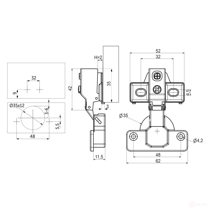 Петля накладная с доводчиком 48мм h2 несъемная планка AKS короткое плечо