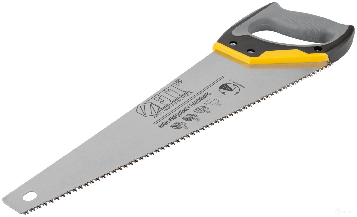 Hacksaw on wood, medium tempered tooth 7 TRI, 3D sharpening, 3K layer.Rubberized handle, 450 mm Pro