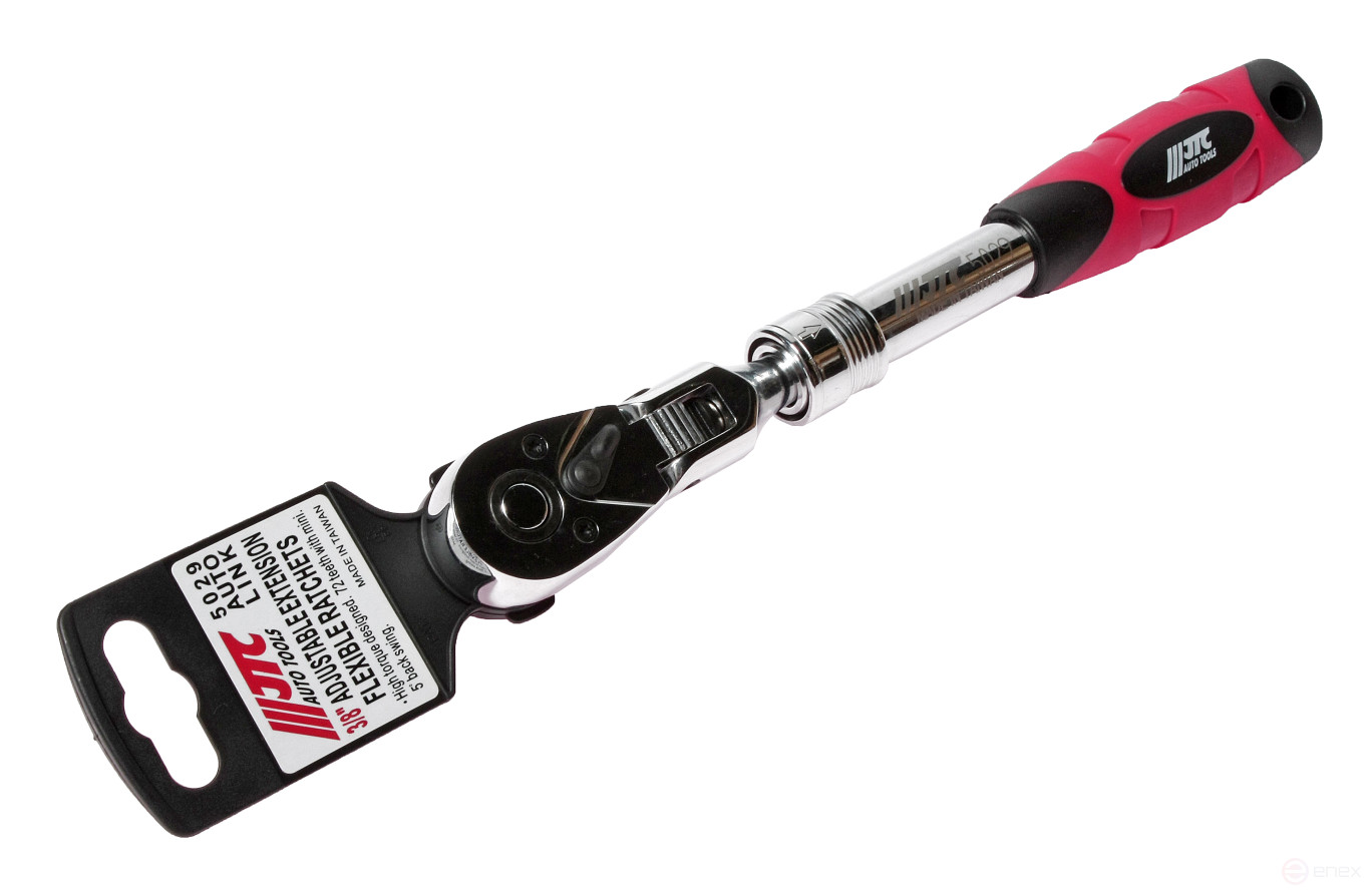 Ratchet 3/8" 72-prong swivel with swivel head, with rubber handle, adjustable length 240-340mm JTC/1