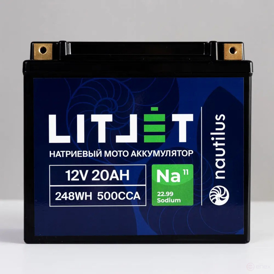 Натриевый стартовый мото аккумулятор LITJET 12V 20Ah 248Wh 500CCA YT20 R+