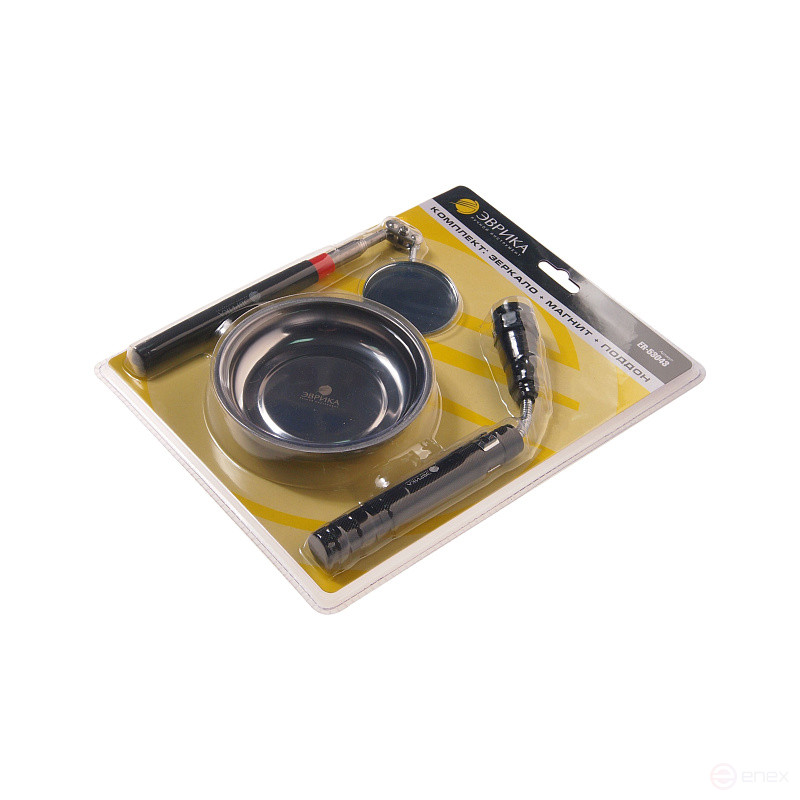 Набор ER-53043 зеркало телескоп. круглое, 50 мм./магнит телескоп. с подсветкой до 2,2 кг., поддон магнитный ЭВРИКА 1/10/20