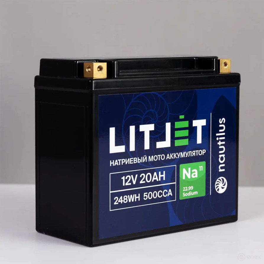 Натриевый стартовый мото аккумулятор LITJET 12V 20Ah 248Wh 500CCA YT20 R+
