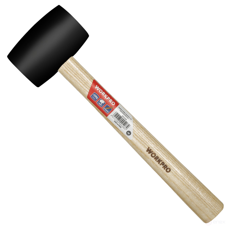 Rubber Hammer with Wooden Handle 450g Black WP241039 WORKPRO