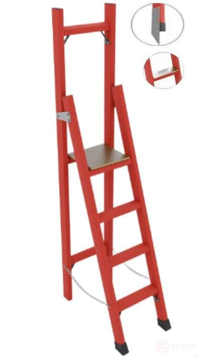 SSV-2.1CMM fiberglass stepladder with vertical support, wide steps, metal ends (Soft ground), h=2230mm, h work area=1200mm, step 4