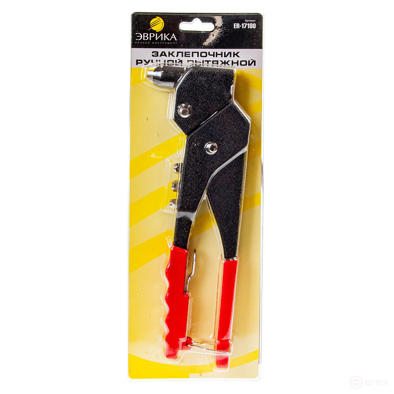 Riveter ER-17180: manual exhaust with 360 degree rotary head. (diameter of rivets: 2.4; 3.2; 4; 4.8mm) 180mm in EUREKA blister /1/25