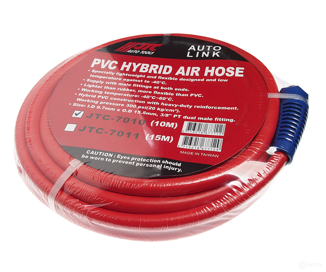 Pneumatic hose 9.7 x 15.5mm L=10m fitting 3/8" PVC JTC