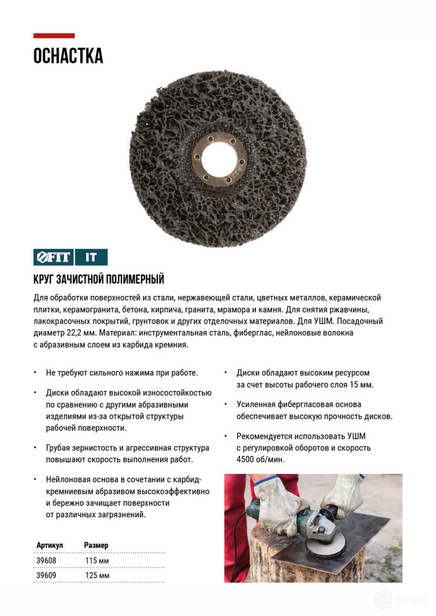 Диск зачистной полимерный, черный, посадочный диаметр 22,2 мм, 115 мм