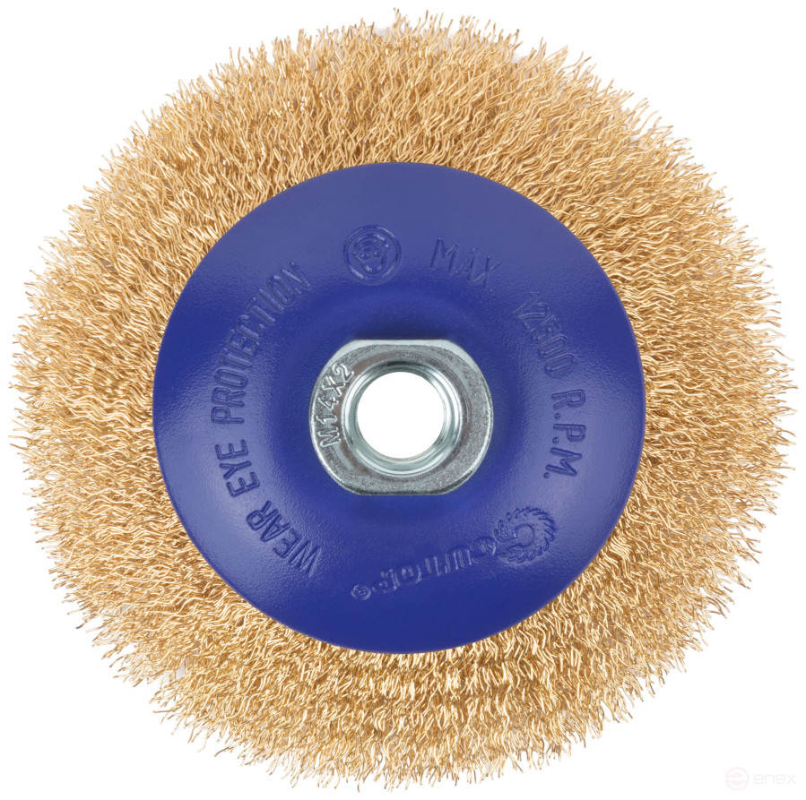 Щетка для УШМ, М14, тип "Тарелка", латун. витая проволока 0,3 мм, 115 мм, блистер, CUTOP Profi