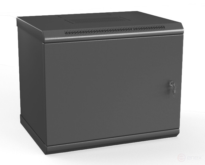 TWL-1266-SR-RAL9005 Шкаф настенный 19-дюймовый (19"), 12U, 650x600х600мм, металлическая дверь, несъемные стенки, 1 пара профилей, цвет черный (RAL 9005) (собранный)
