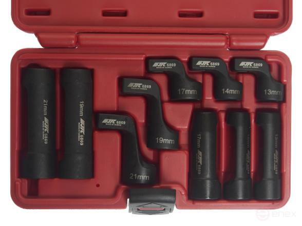 Набор головок для кислородных датчиков (3/8"-13,14,17мм; 1/2"-19,21мм) 10 предметов JTC