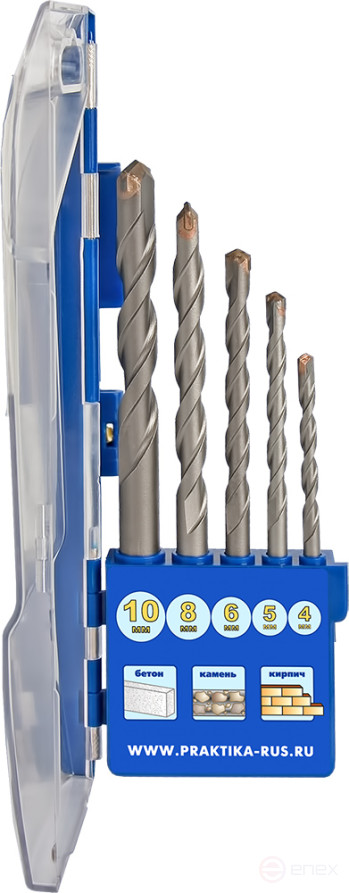 Набор сверл по бетону ПРАКТИКА "Профи" 5шт. 4,5,6,8,10 мм ПРО кассета (640-322)