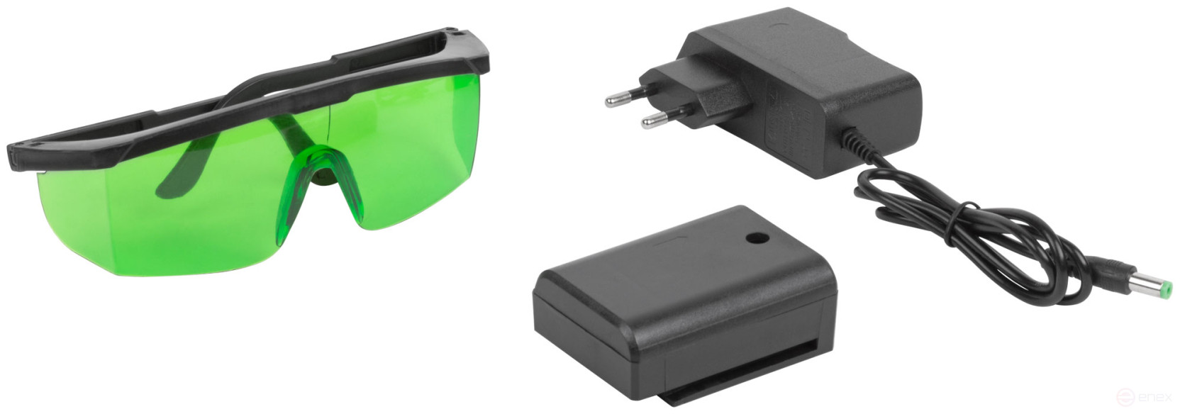 Уровень лазерный самоуспокаивающийся, зеленые лучи, горизонталь + 4 вертикали, диапазон 20 м, Li-Ion аккум., 2 уровня яркости, без треноги, коробка