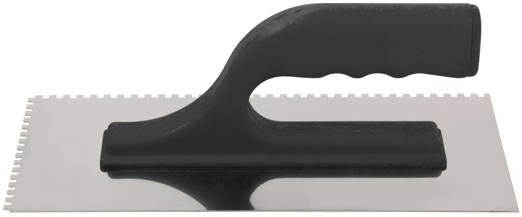 Toothed trowel 4 x 4, stainless steel, 270 x 130 mm, plastic handle