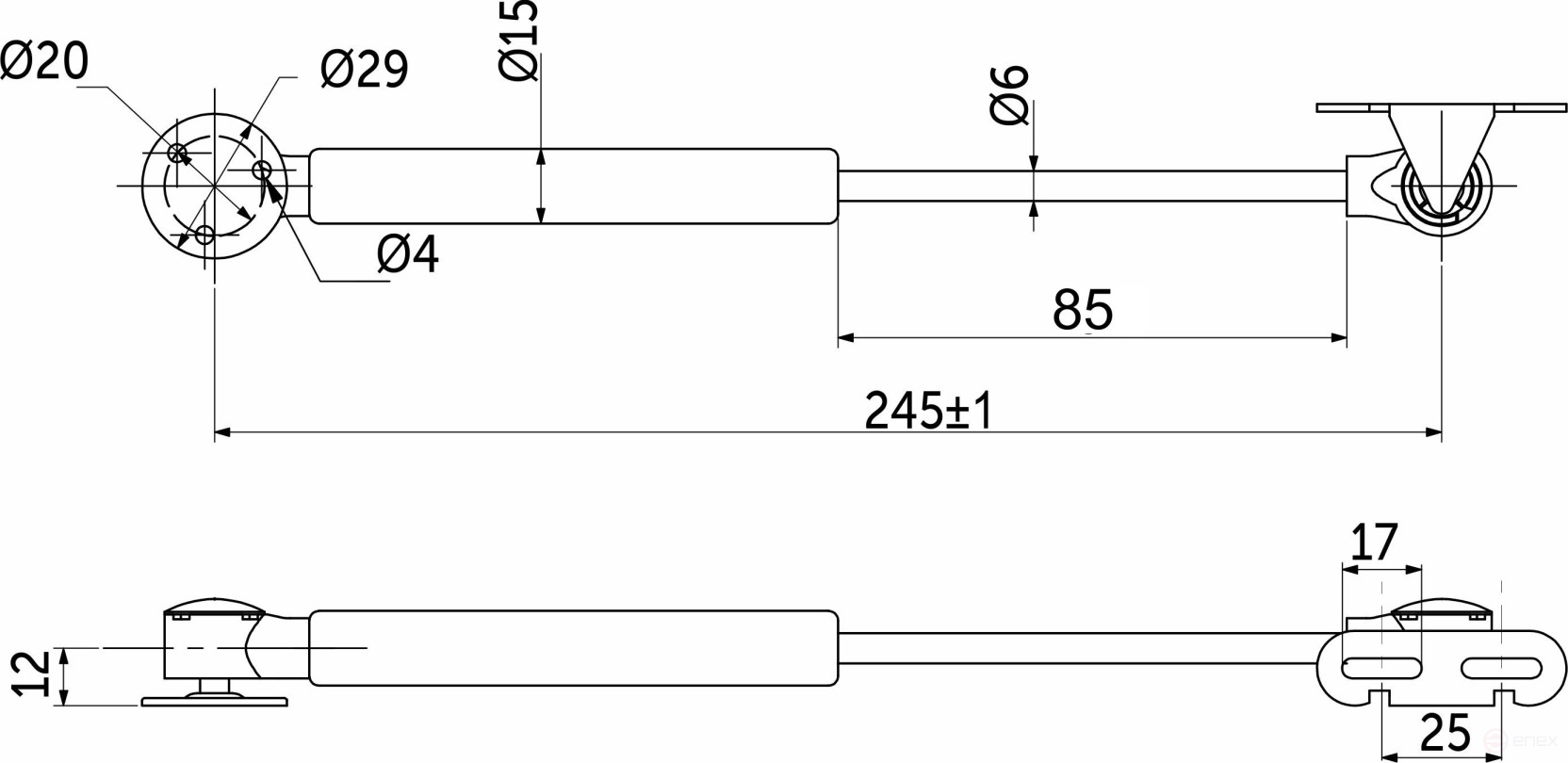 Подъемник газовый верхний 120N серый AKS