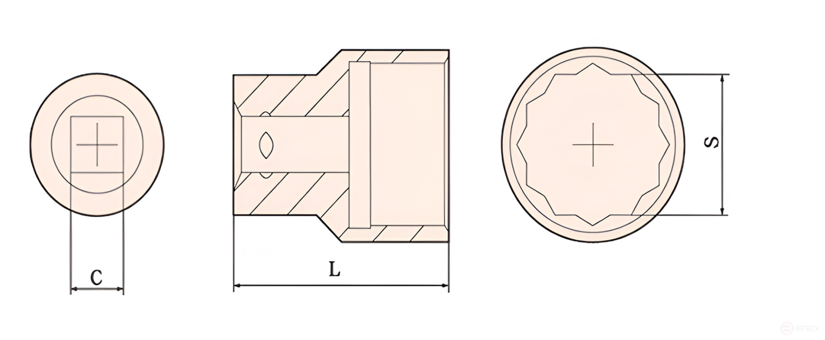 Головка ударная торцевая искробезопасная 12-гр. (1-1/2")110A-80 BeCu, HORTZ