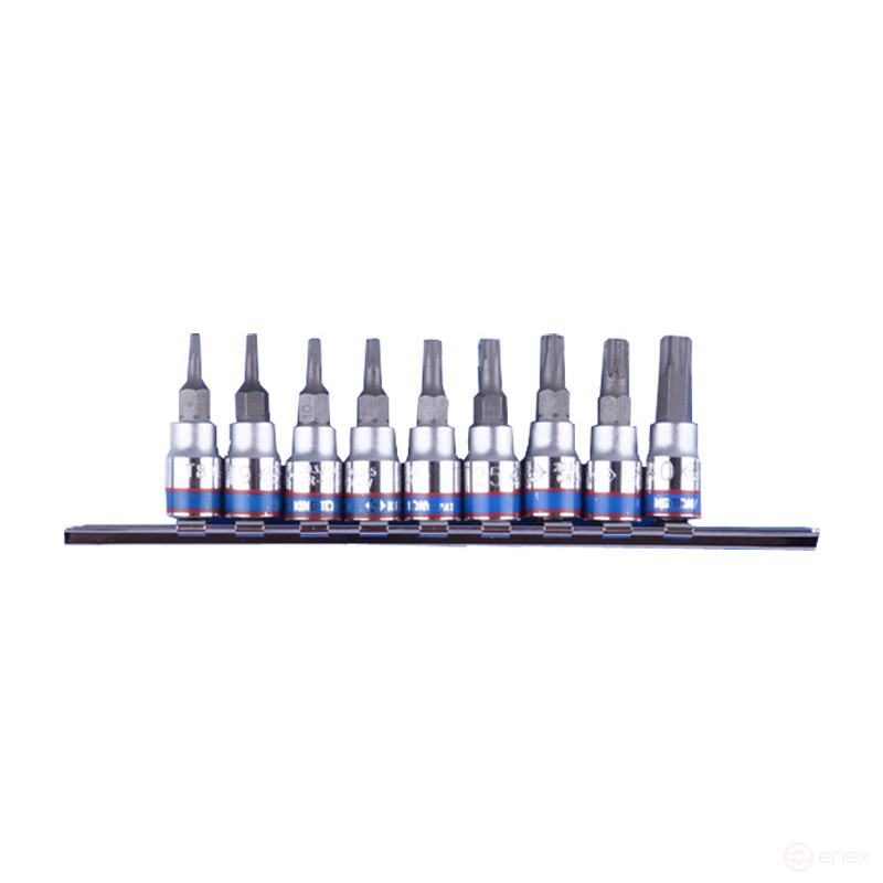 1/4" socket nozzle set, Torx, T8-T40 mm, L = 37 mm, 9 pieces KING TONY 2109PR