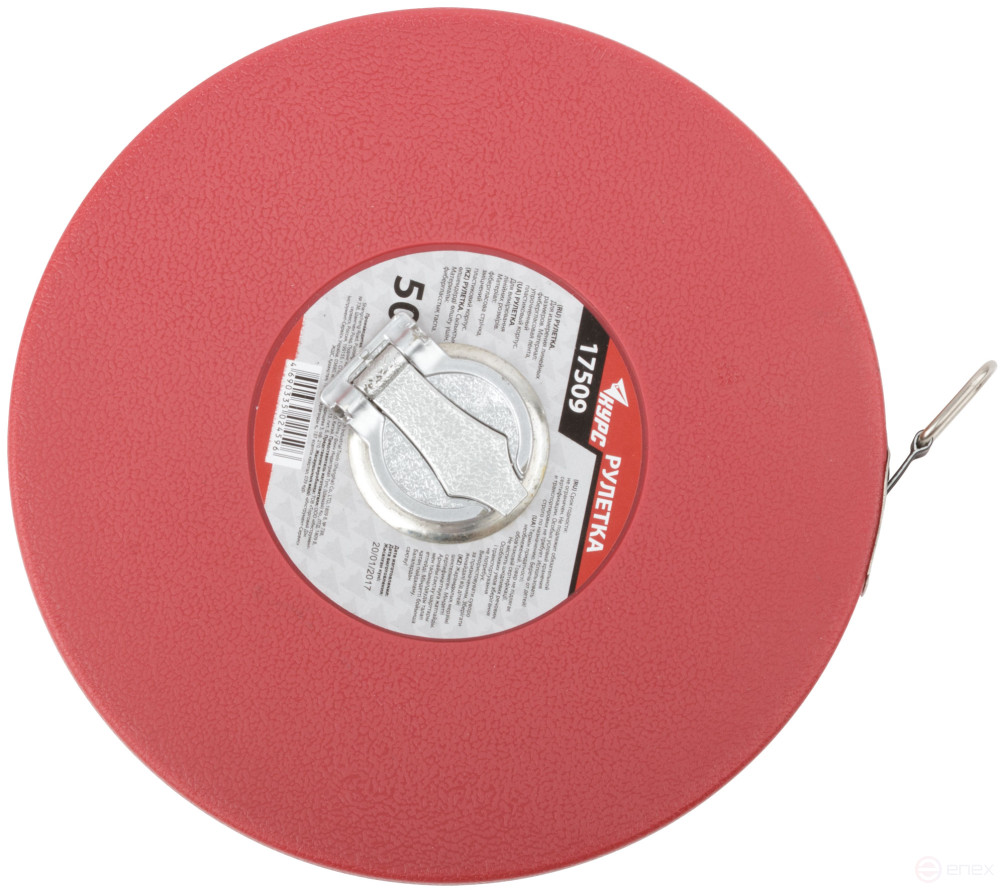 Рулетка, фибергласовая лента, красный пластиковый корпус 50 м