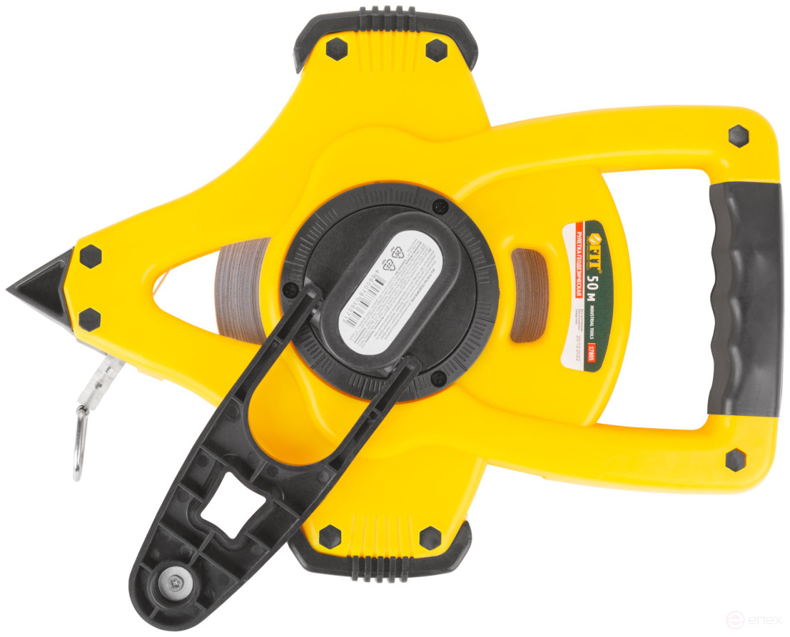 Geodetic tape measure, steel tape, open plastic case, fast-forward, rubberized handle 50 m