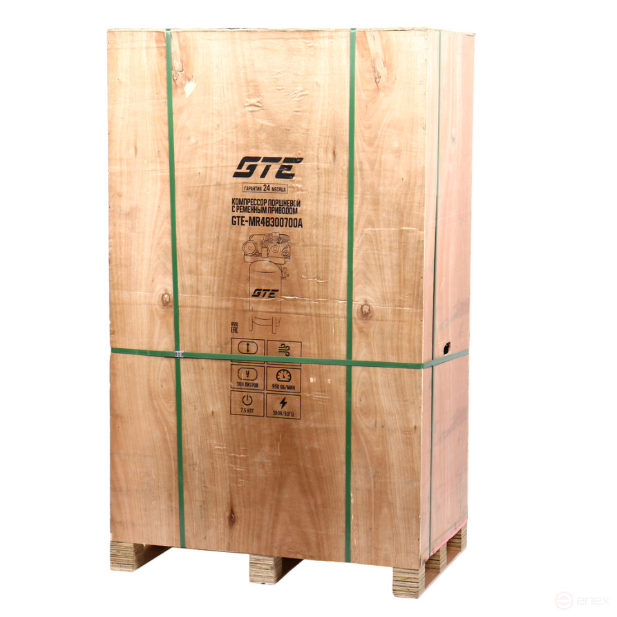 Pneumatic compressor 380V 7.5kW 16atm. 700L/min. receiver-300L serving. belt vertical GTE