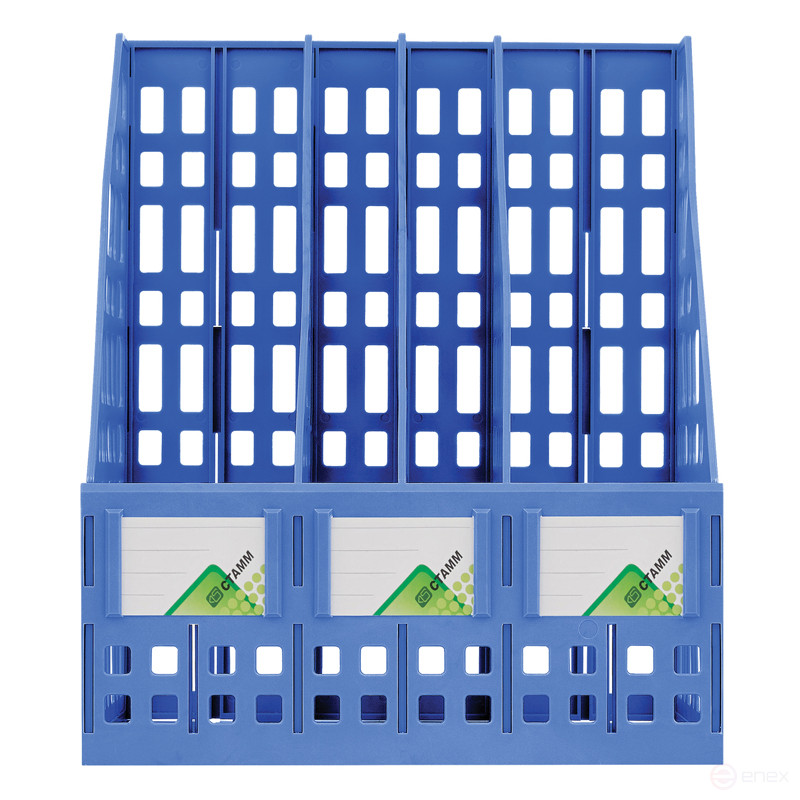 Лоток для бумаг вертикальный СТАММ, сборный, 4 отделения, синий