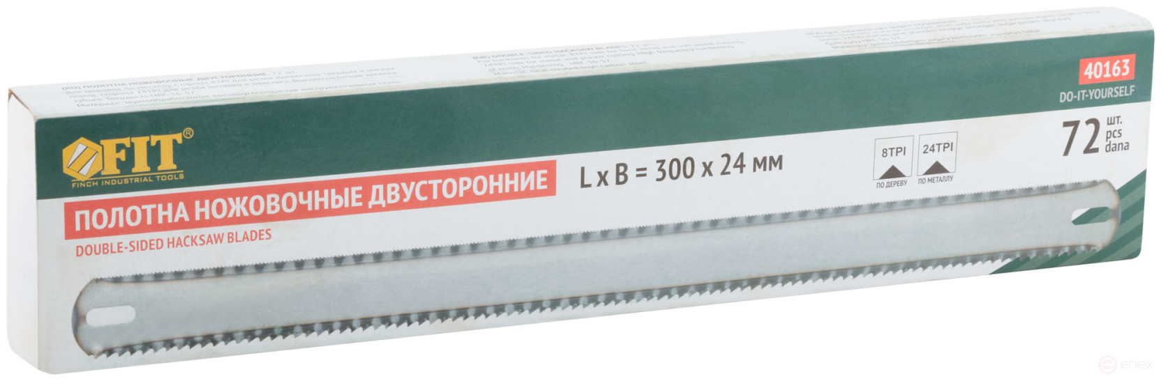 Полотна ножовочные металл/дерево (24 TPI / 8 TPI), каленый зуб, широкие двусторонние, 300х24 мм, 72 шт.