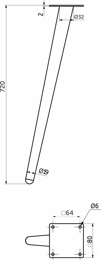 Опора меб. конусная h720 наклонная, черный AKS