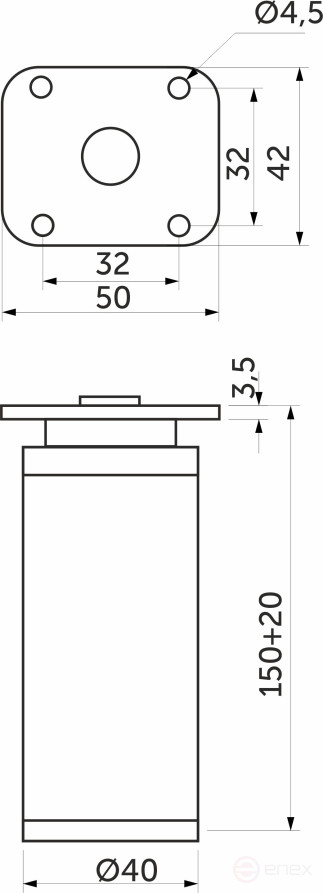 Опора меб. алюм. DAP-77 h150 с регул. алюминий AKS