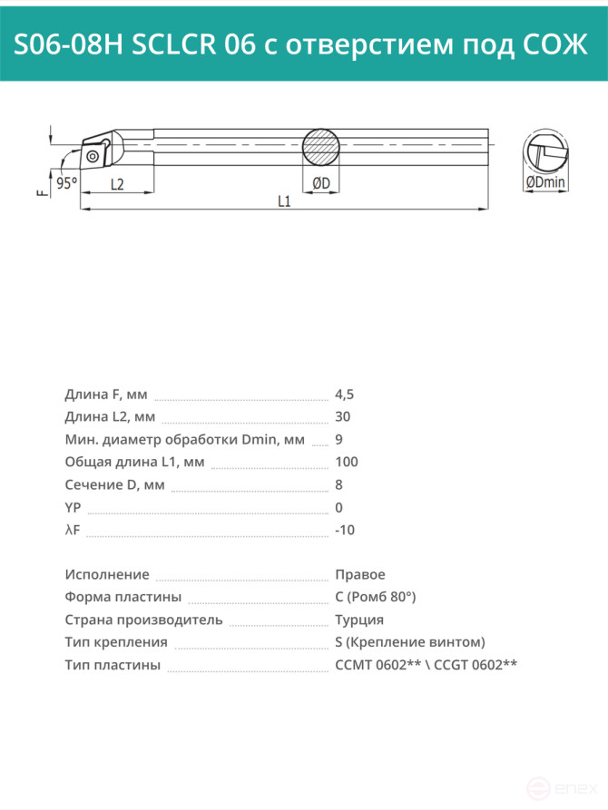 S06-08H SCLCR 06 with COOLANT hole internal rotary boring cutter right, 8 mm / plate CCMT 0602**