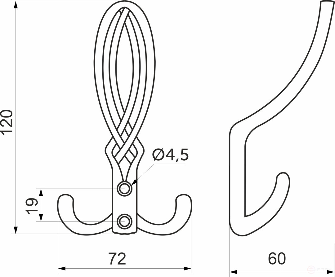 Крючок меб. трехрожковый мет. PALAZZO античное серебро AKS