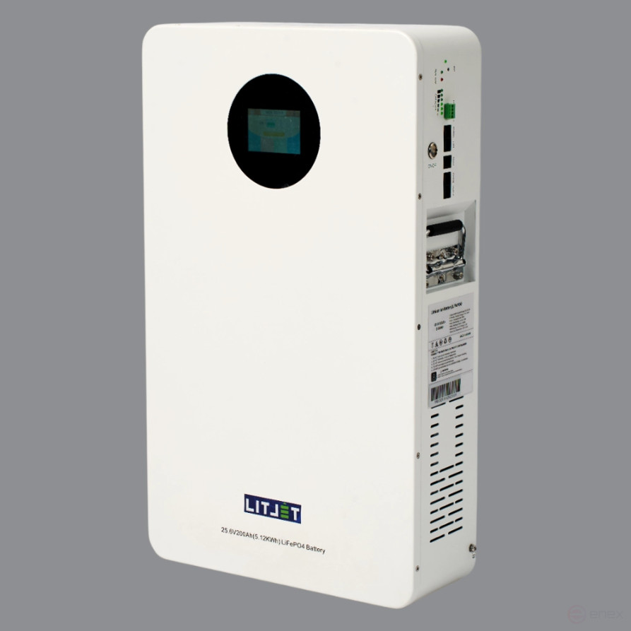 Литиевый аккумулятор тяговый ЛИТДЖЕТ GREEN LiFePO4 25,6V 200Ah 5KWh CAN/RS485, настенный с дисплеем