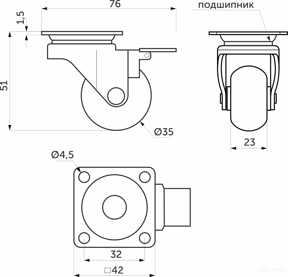 Wheel meb. CRYSTAL/1 d35 h51 with a platform with a torm., transparent AKS