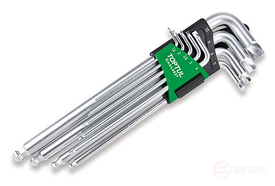 Набор шестигранников Г-образных 1,5-10 мм, с экстрактором и шаром, экстрадлинные, 9 пр. TOPTUL