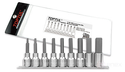 Набор торцевых головок 1/2" с шестигранными вставками 4-17 мм L=80 мм на планке 9 предметов TOPTUL