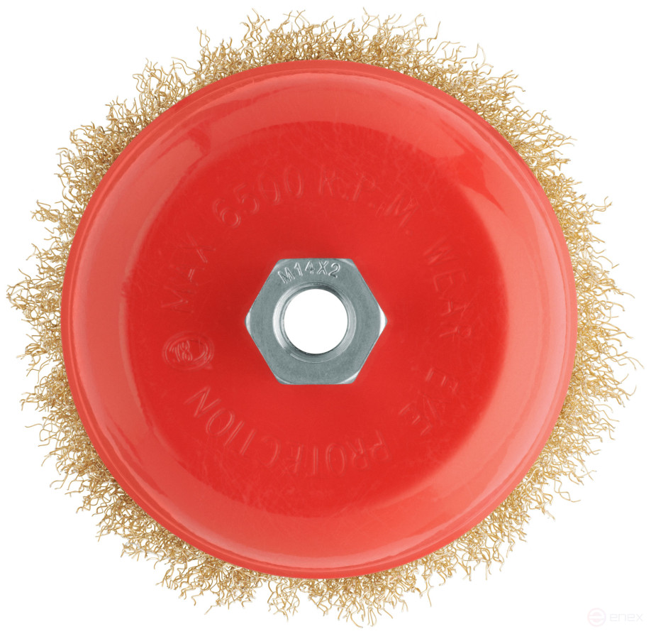 Корщетка-чашка, гайка М14, стальная латунированная волнистая проволока 125 мм, блистер